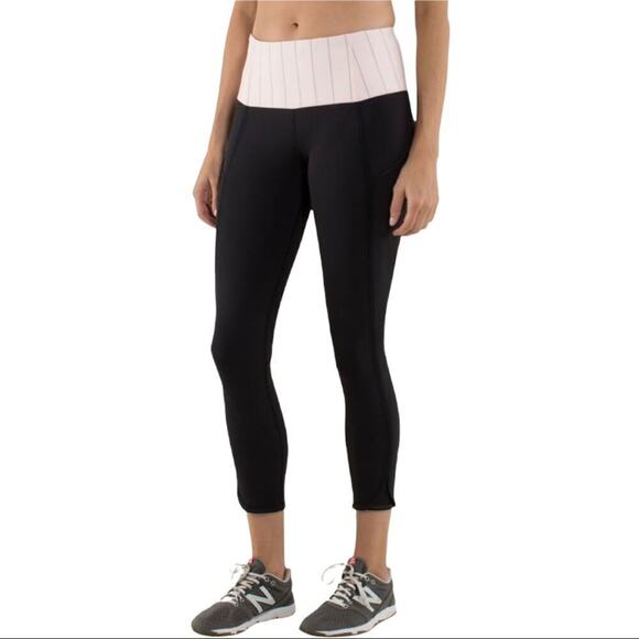 Lululemon Can't Stop Crop High Rise Runners Leggings Black / Slalom Stripe 8 - Picture 16 of 16
